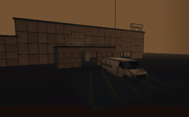 Loading the van under a Martian-orange sky